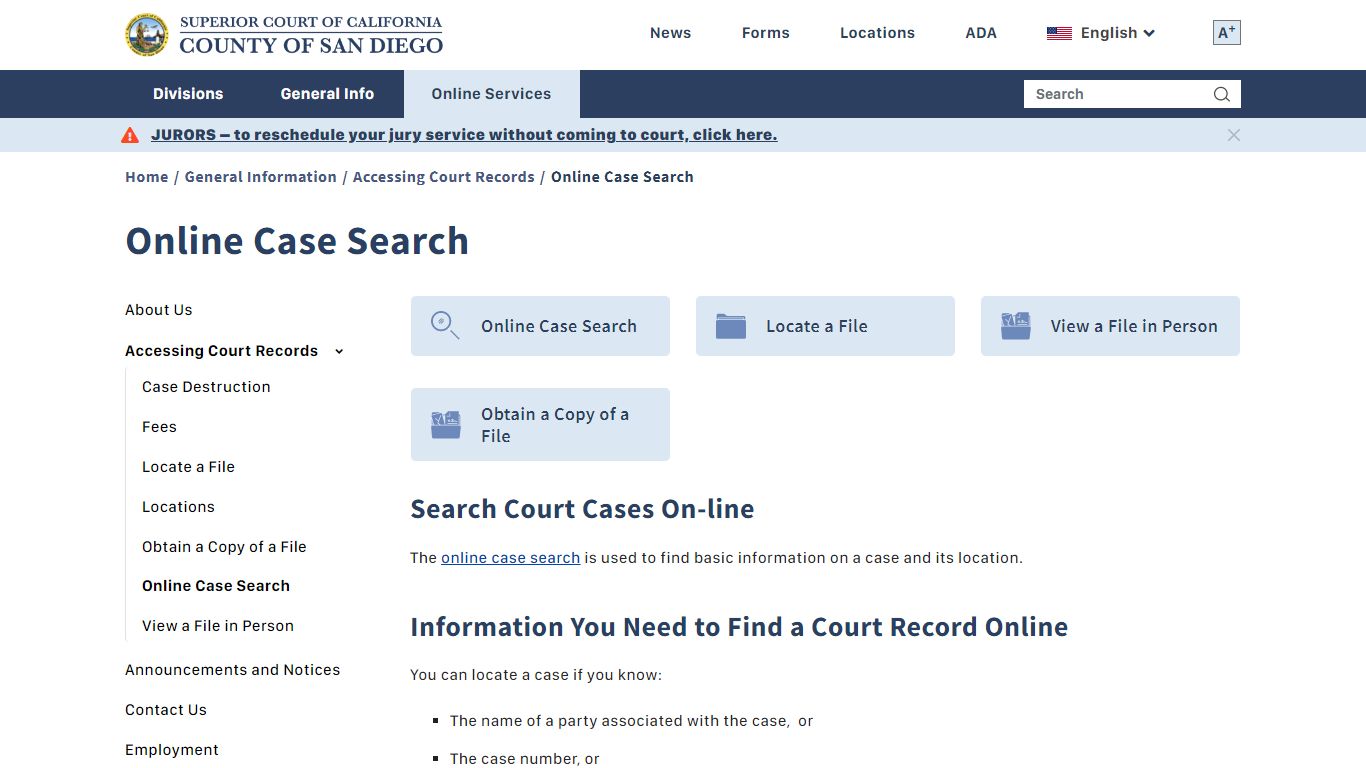 Online Case Search - Superior Court of California
